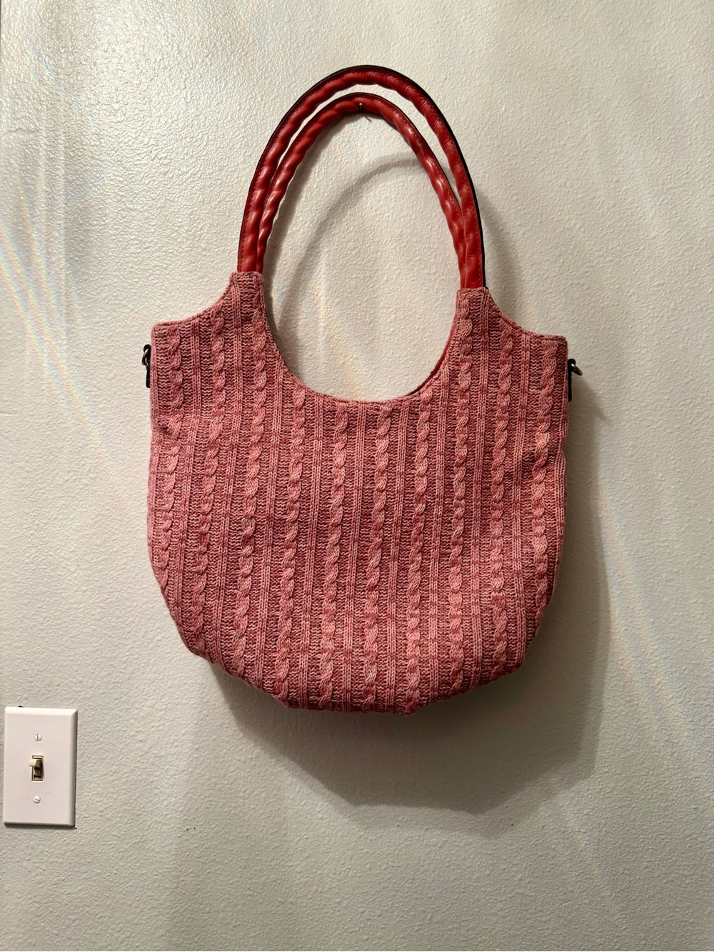 Patricia Nash Pink Textured Tote Bag with Red Handles - Women Bags